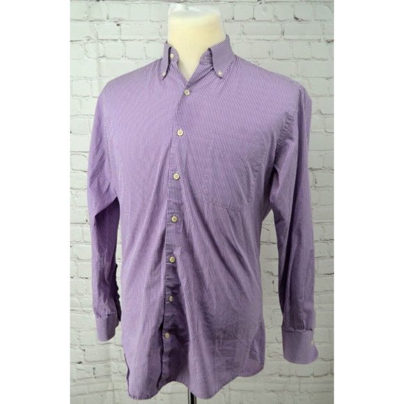 PETER MILLAR Crown Finish Long Sleeve Button Front Shirt SIZE MED Purple Check - Picture 2 of 6